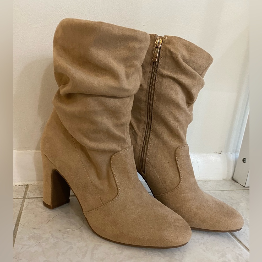 Slouchy Tan Mid-Calf Boots (Like New)